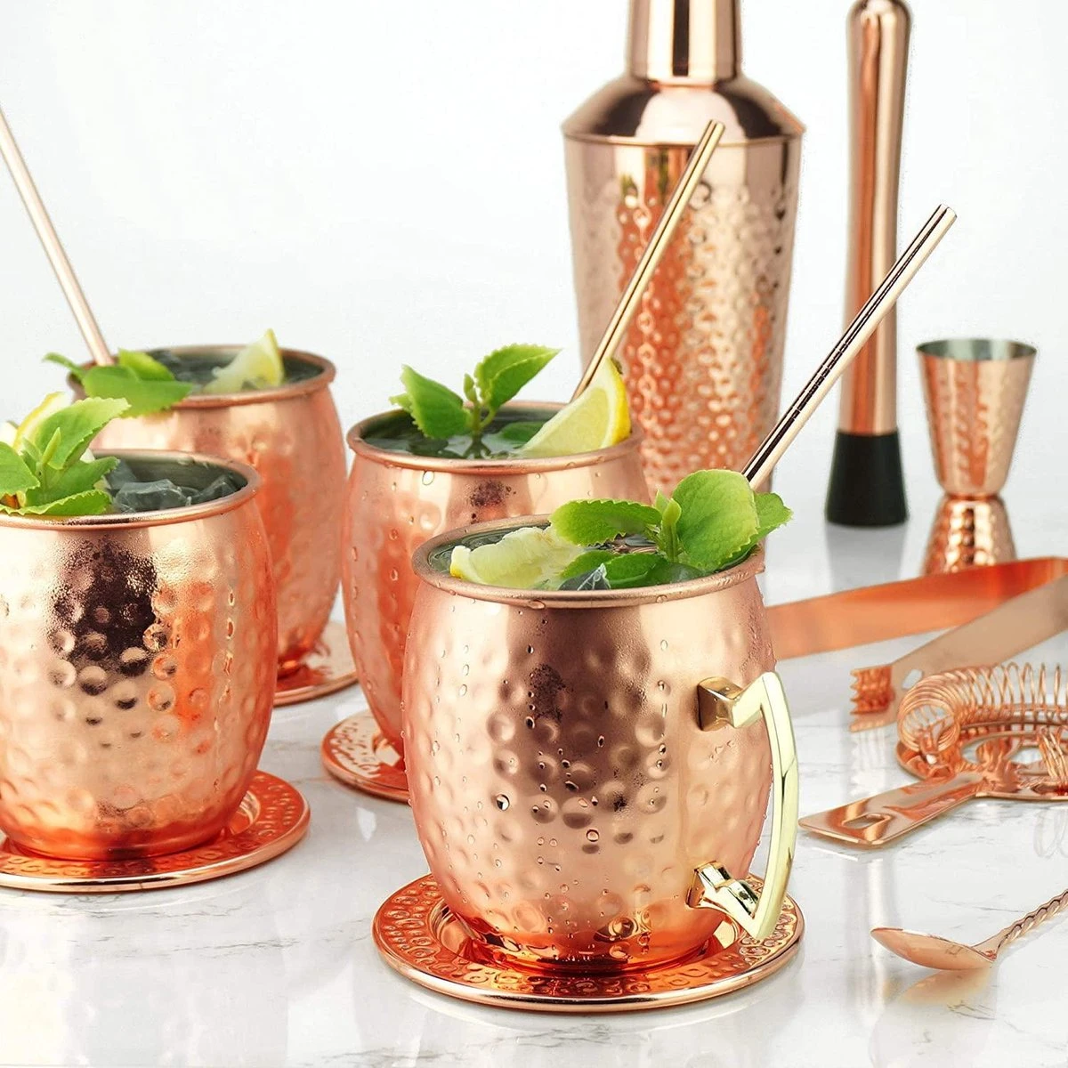 Sybra Moscow Mule Bekers - Cocktail Glazen - Set Van 2 Met RVS Rietjes 6 Sybra Moscow Mule Bekers - Cocktail Glazen - Set Van 2 Met RVS Rietjes - Afbeelding 4