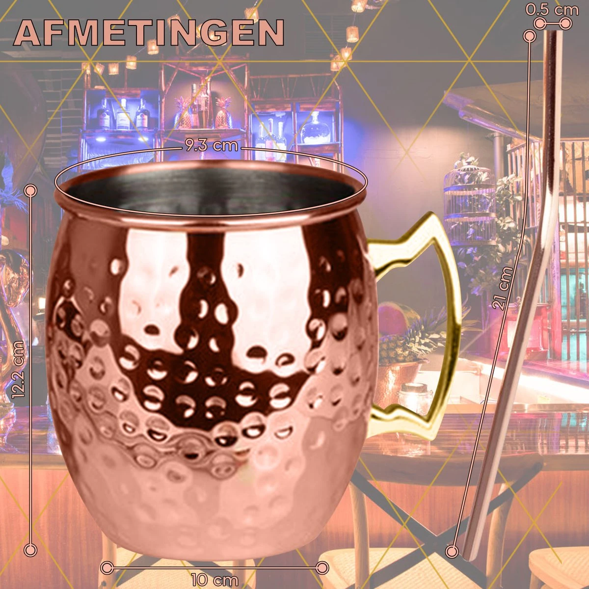 Toivo Moscow Mule Bekers Deluxe 2 Stuks - Brons - 500 Ml - Inclusief RVS Rietjes - Cocktailglas - Bekers 10 Toivo Moscow Mule Bekers Deluxe 2 Stuks - Brons - 500 Ml - Inclusief RVS Rietjes - Cocktailglas - Bekers - Afbeelding 8