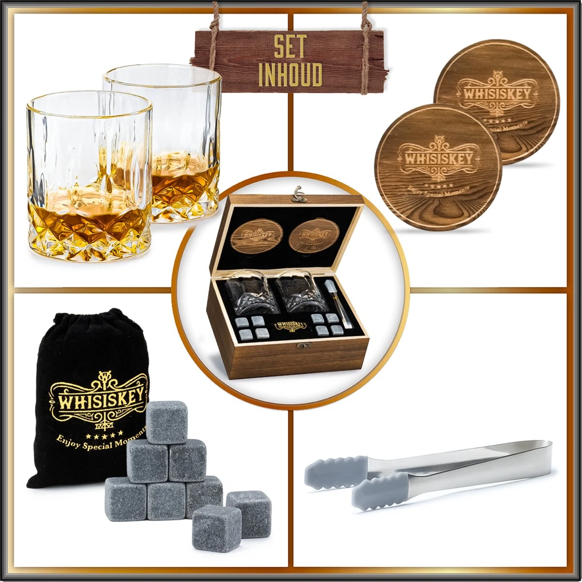 Whisiskey Luxe Whiskey Set - Incl. 2 Whiskey Glazen, 8 Whiskey Stones, 2 Onderzetters, Fluwelen Opbergzak, Opbergbox - Whisky Geschenkdoos - Glas - Herbruikbare IJsblokjes - Cadeau Voor Man & Vrouw 8 Whisiskey Luxe Whiskey Set - Incl. 2 Whiskey Glazen, 8 Whiskey Stones, 2 Onderzetters, Fluwelen Opbergzak, Opbergbox - Whisky Geschenkdoos - Glas - Herbruikbare IJsblokjes - Cadeau Voor Man & Vrouw - Afbeelding 6