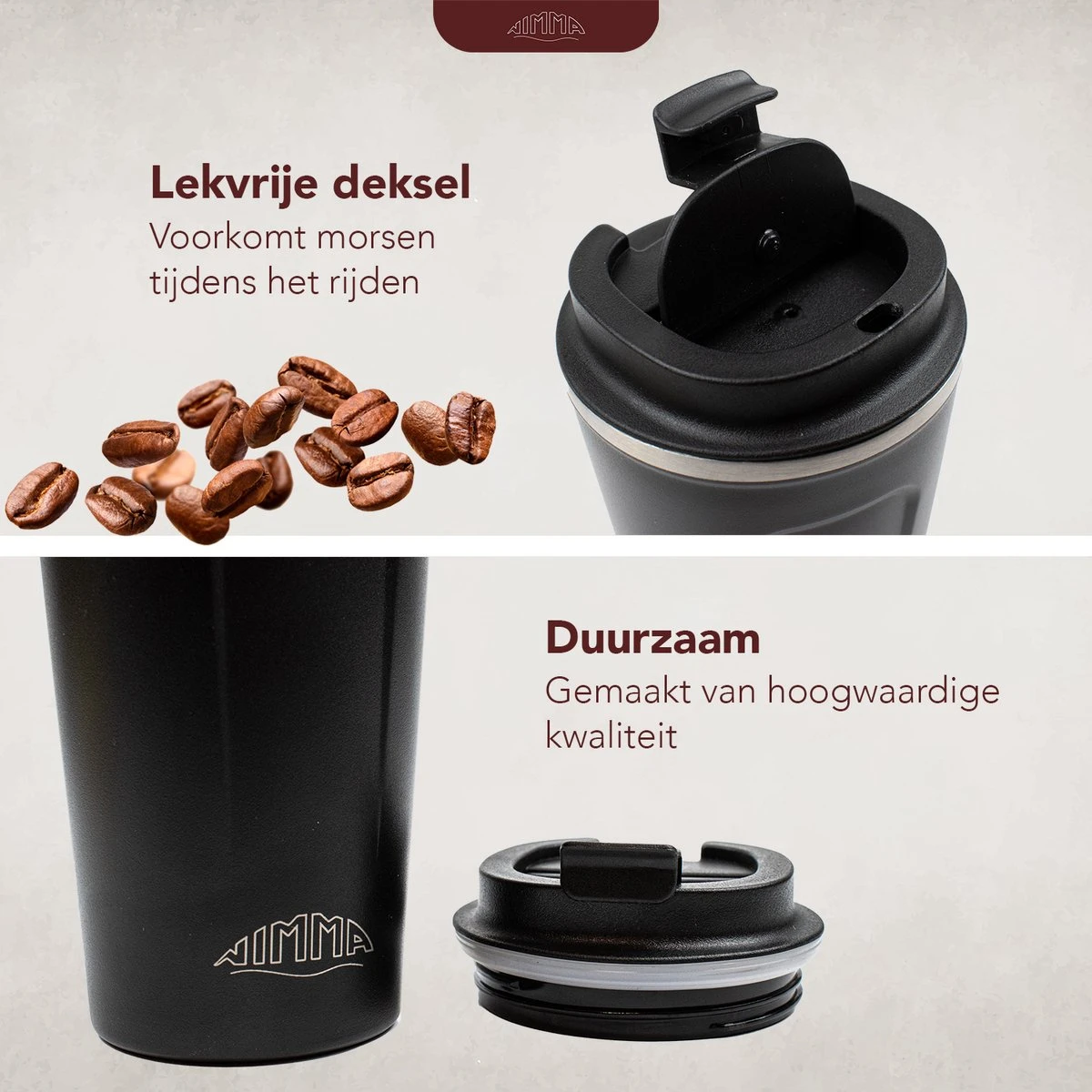 Nimma® Thermosbeker - 510 Ml - Koffiemok / Koffiebeker To Go - Travel Mug - Voor In De Auto - Rvs - Incl. E-Kookboek - Zwart 4 Nimma® Thermosbeker - 510 Ml - Koffiemok / Koffiebeker To Go - Travel Mug - Voor In De Auto - Rvs - Incl. E-Kookboek - Zwart - Afbeelding 2