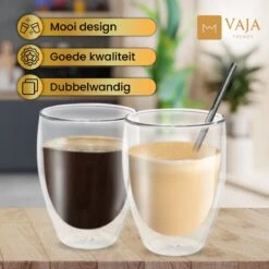 Vaja® Koffieglazen Set – Theeglazen Met Lepel – 350 Ml- Dubbelwandig - Cappuccino Glazen – Latte Macchiato Glazen - Theeglas 6 Stuks -Keukenbenodigdheden 1200x1200 1876