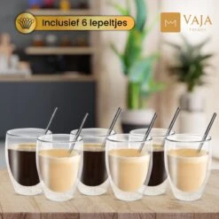 Vaja® Koffieglazen Set – Theeglazen Met Lepel – 350 Ml- Dubbelwandig - Cappuccino Glazen – Latte Macchiato Glazen - Theeglas 6 Stuks -Keukenbenodigdheden 1200x1200 1882