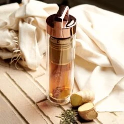 Dzukou - Theeglas Met Filter - Waterfles Met Fruit Filter - Thermosfles Met Rosé Gouden Dop - 425 Ml Dubbelwandig Glazen Waterfles - Theefles - Duurzame En Milieuvriendelijke Theebeker Voor Onderweg – Luchtdicht En Lekvrij -Keukenbenodigdheden 1200x1200 1899