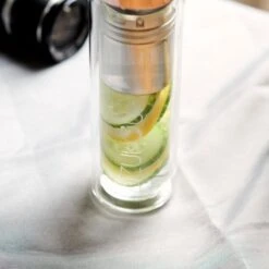 Dzukou - Theeglas Met Filter - Waterfles Met Fruit Filter - Thermosfles Met Rosé Gouden Dop - 425 Ml Dubbelwandig Glazen Waterfles - Theefles - Duurzame En Milieuvriendelijke Theebeker Voor Onderweg – Luchtdicht En Lekvrij -Keukenbenodigdheden 1200x1200 1901