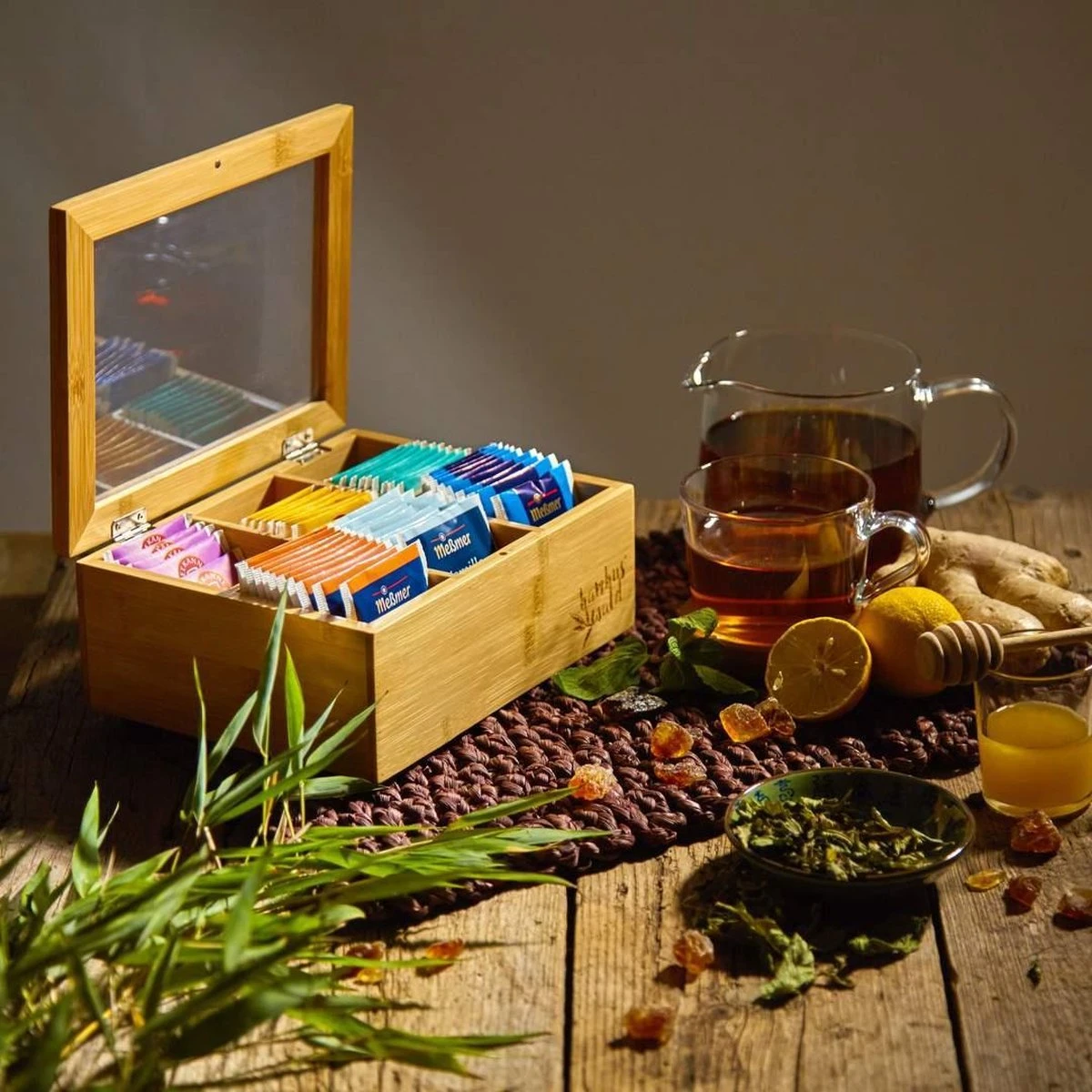 Bambuswald© Houten Theedoos Met 6 Vakken Gemaakt Van 100% Duurzame Bamboe 13 Bambuswald© Houten Theedoos Met 6 Vakken Gemaakt Van 100% Duurzame Bamboe - Afbeelding 11