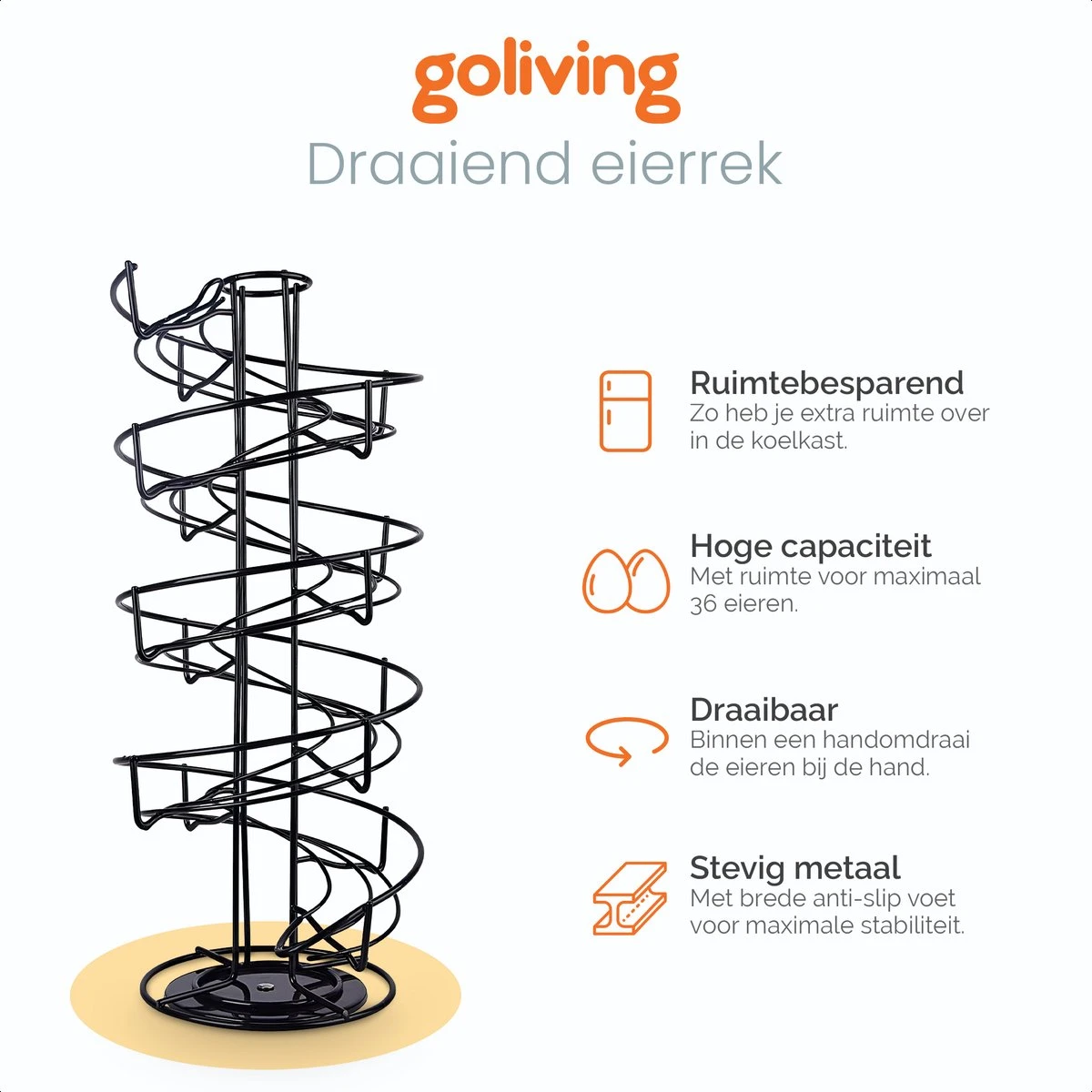 Goliving Eierrek - Eierhouder - Eiermand - Eieren Bewaren - Draaibaar - Ruimtebesparend - RVS - Zwart 7 Goliving Eierrek - Eierhouder - Eiermand - Eieren Bewaren - Draaibaar - Ruimtebesparend - RVS - Zwart - Afbeelding 5