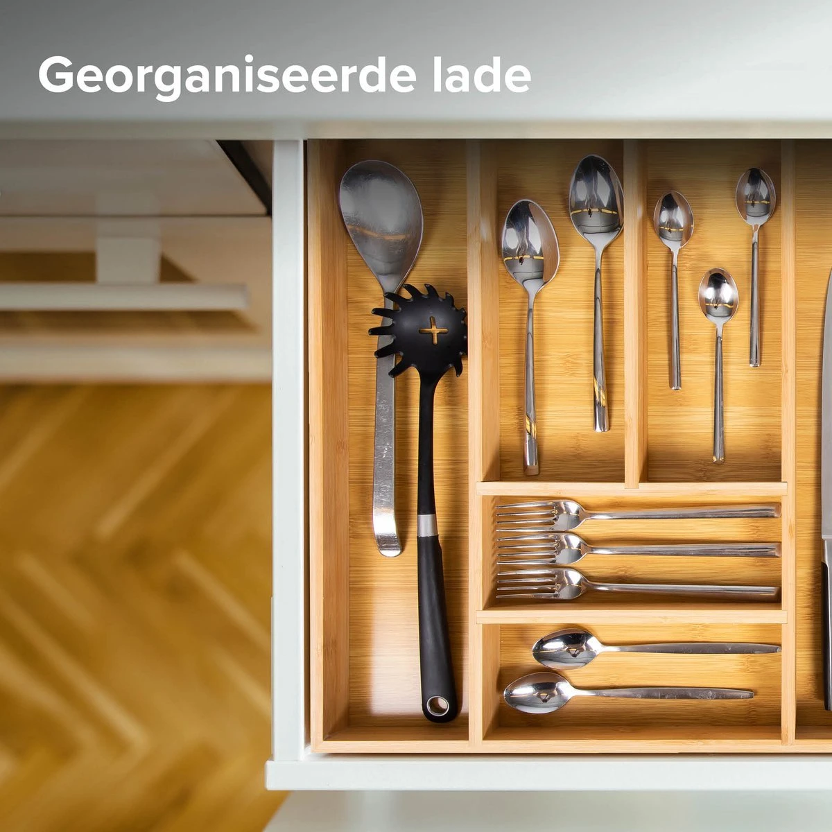 Coninx Bestekbak Bamboe 36CM Breed - Besteklade - Opbergbak - Duurzaam - Voor Laden Vanaf 47cm Diep 5 Coninx Bestekbak Bamboe 36CM Breed - Besteklade - Opbergbak - Duurzaam - Voor Laden Vanaf 47cm Diep - Afbeelding 3