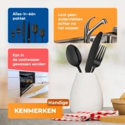 Strex Bestekset 6 Persoons - Zwart - 36-delig - Roestvrij Staal - Lepels, Messen, Vorken En Steakmessen - Hoogwaardige Kwaliteit -Keukenbenodigdheden 1200x1200 641