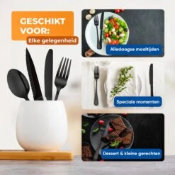 Strex Bestekset 6 Persoons - Zwart - 36-delig - Roestvrij Staal - Lepels, Messen, Vorken En Steakmessen - Hoogwaardige Kwaliteit -Keukenbenodigdheden 1200x1200 642