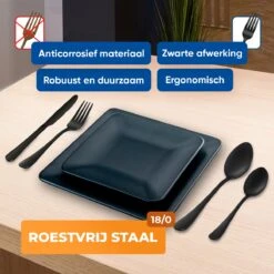 Strex Bestekset 6 Persoons - Zwart - 36-delig - Roestvrij Staal - Lepels, Messen, Vorken En Steakmessen - Hoogwaardige Kwaliteit -Keukenbenodigdheden 1200x1200 643