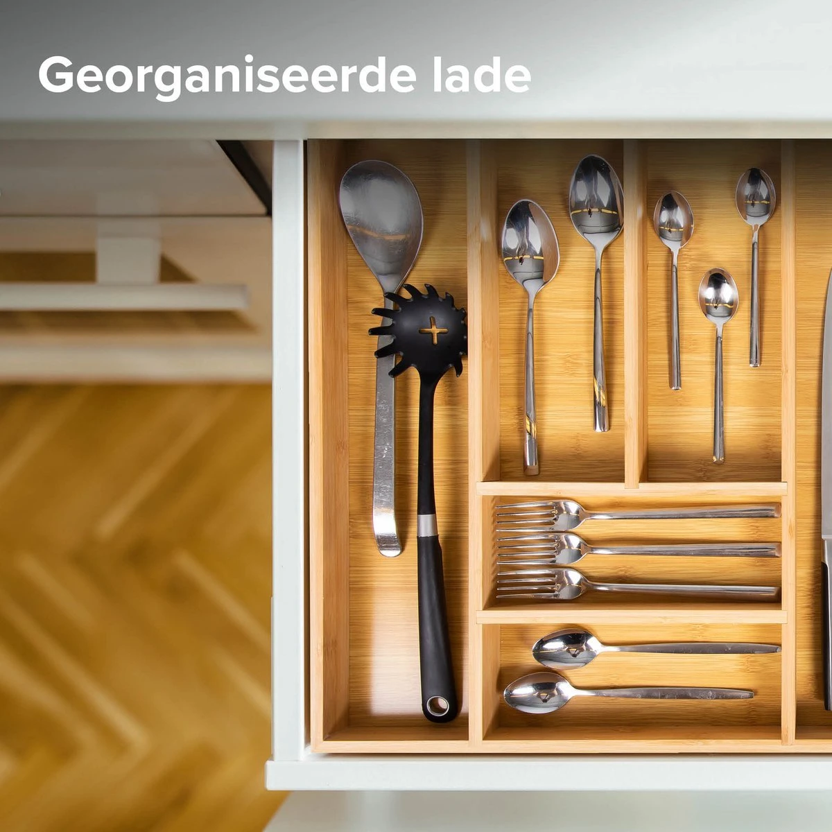 Grote Bestekbak Bamboe 51x47cm | Besteklade Van Coninx | Bestekhouder | Opbergbak | Duurzaam | Voor Laden Van 47cm Diep 5 Grote Bestekbak Bamboe 51x47cm | Besteklade Van Coninx | Bestekhouder | Opbergbak | Duurzaam | Voor Laden Van 47cm Diep - Afbeelding 3