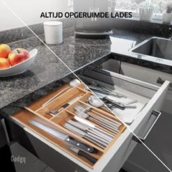 Gadgy Uitschuifbare Bestekbak - Uitschuifbare Bestekcassette Hout - Besteklade - Ladeverdeler - 6/8 Vakken - Bamboe -Keukenbenodigdheden 1200x1200 734