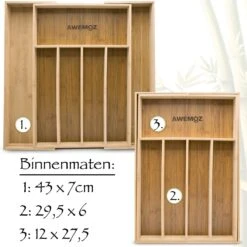 AWEMOZ Bestekbak – Bamboe Besteklade Uitschuifbaar – 5/7 Vakken - Bestekcassette - Bestekhouder Hout - Lade Organizer - Bestek Opbergen - 45 Cm Lang X 30-43 Cm Breed X 4 Cm Hoog -Keukenbenodigdheden 1200x1200 744