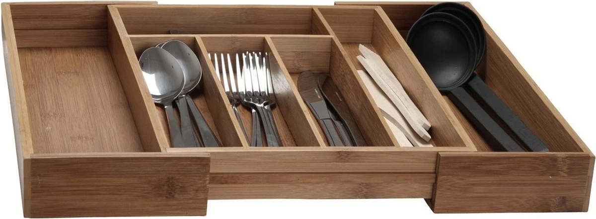 Excellent Houseware Bestekbak Hout Uitschuifbaar 3 Excellent Houseware Bestekbak Hout Uitschuifbaar