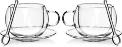Affekdesign - Dubbelwandige Glazen Met Schotel & Lepel - 250 Ml - Set Van 2 - Koffieglazen - Theeglas - Cappuccino Glazen - Latte Macchiato Glazen - Glas -Keukenbenodigdheden 1200x467 2