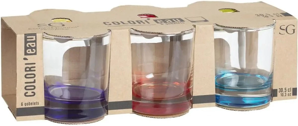 Drinkglas Met Gekleurde Bodem - Set Van 6 Stuks - 350cl 3 Drinkglas Met Gekleurde Bodem - Set Van 6 Stuks - 350cl