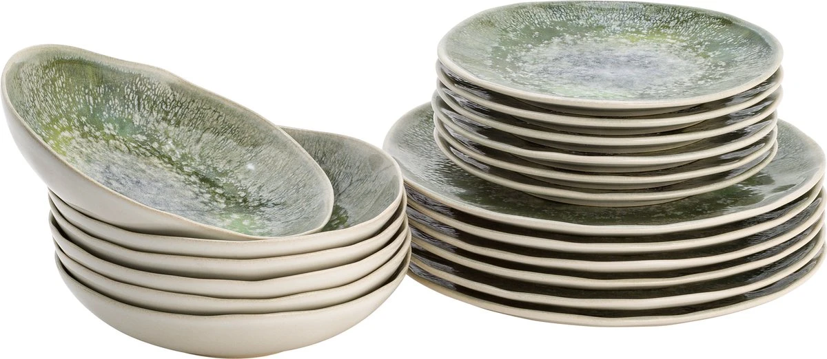 Lite-Body - Serviesset Chloé Wave - 6 Personen - 18 Delig - Groen Grijs Reliëf 3 Lite-Body - Serviesset Chloé Wave - 6 Personen - 18 Delig - Groen Grijs Reliëf - Afbeelding 2