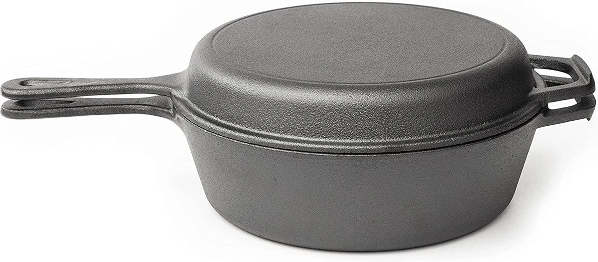 Nuovva 2-in-1 Gietijzeren Steelpan En Braadpan Of Grillplaat Met Dubbel Functie Koekenpan Deksel - 3 Liter - 26cm 3 Nuovva 2-in-1 Gietijzeren Steelpan En Braadpan Of Grillplaat Met Dubbel Functie Koekenpan Deksel - 3 Liter - 26cm