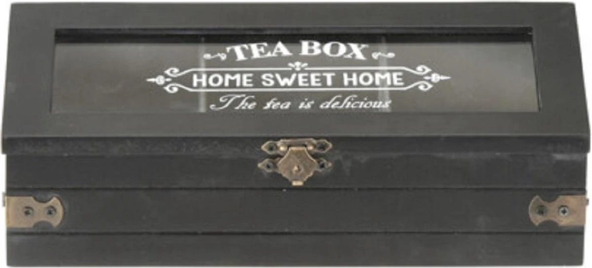 Excellent Houseware Houten Theedoos/theekist Met 3 Vakken - 24 X 9 X 9 Cm - Antraciet - Theedozen 4 Excellent Houseware Houten Theedoos/theekist Met 3 Vakken - 24 X 9 X 9 Cm - Antraciet - Theedozen - Afbeelding 2