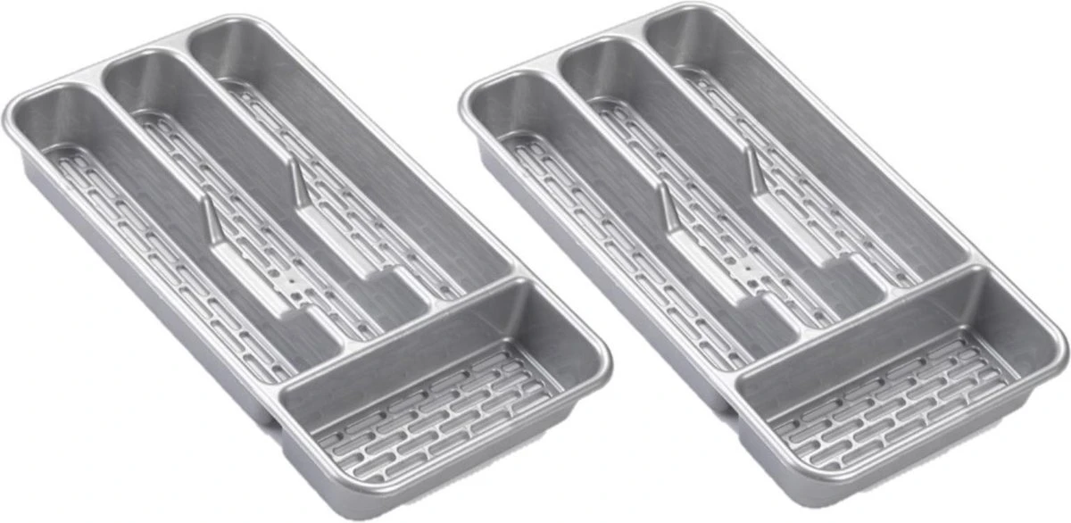 2x Stuks Bestekbakken/bestekhouders 4-vaks Grijs - 33 X 18 X 4 Cm - Keuken Opberg Accessoires 3 2x Stuks Bestekbakken/bestekhouders 4-vaks Grijs - 33 X 18 X 4 Cm - Keuken Opberg Accessoires