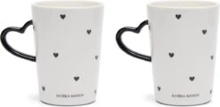 Riviera Maison Mokken Set Met Hartjes RM Love Mug Maat L - 300 ML - Porselein - Wit - 2 Stuks
