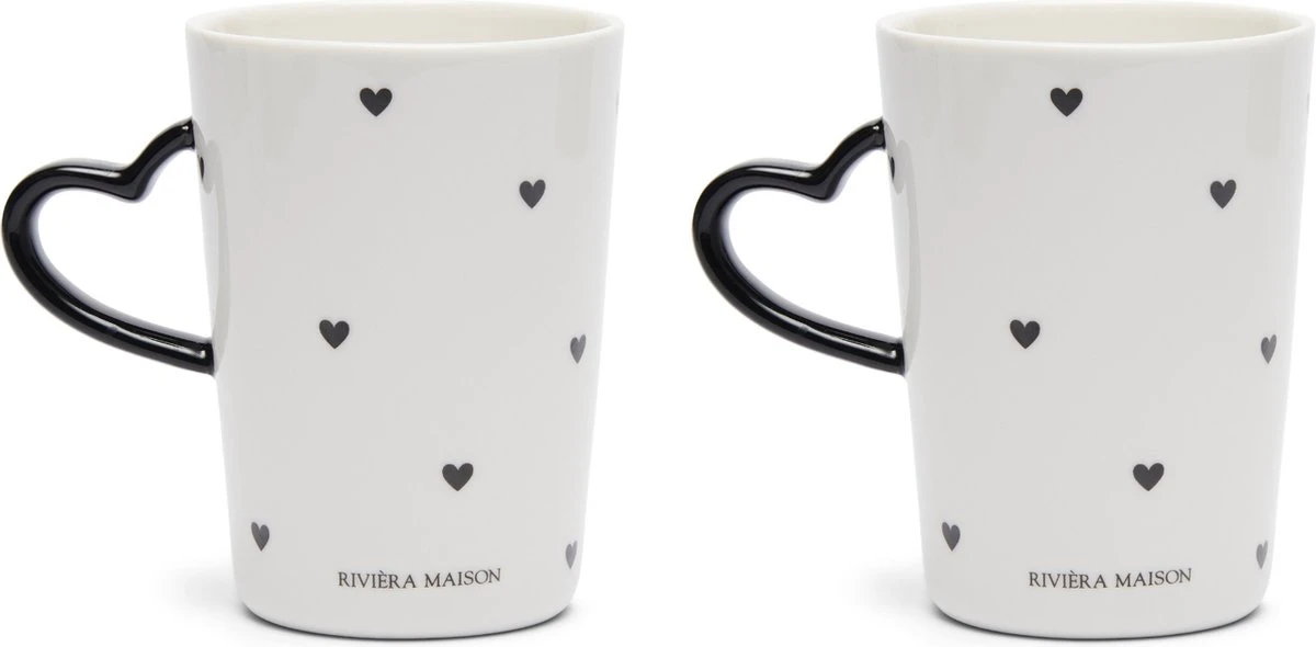 Riviera Maison Mokken Set Met Hartjes RM Love Mug Maat L - 300 ML - Porselein - Wit - 2 Stuks 3 Riviera Maison Mokken Set Met Hartjes RM Love Mug Maat L - 300 ML - Porselein - Wit - 2 Stuks