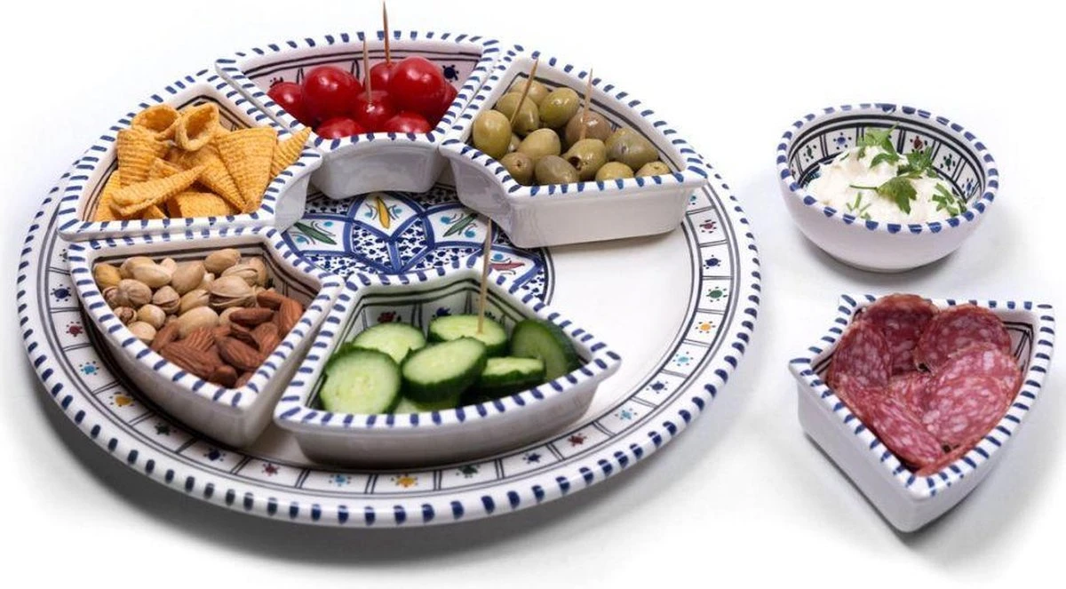 Marokkaanse 8-delige Handgemaakt Ronde Serveer- En Dipset 3 Marokkaanse 8-delige Handgemaakt Ronde Serveer- En Dipset