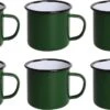 Olympia Emaille Mok 35cl - Emaille Beker Groen / Zwart - Emaille Servies ( Set Van 6 )