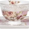 Clayre & Eef Kop En Schotel 200 Ml Roze Wit Porselein Rond Bloemen Servies Cadeau Voor Haar Cappuccino -Keukenbenodigdheden 1200x695