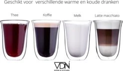 VDN Dubbelwandige Koffieglazen Theeglazen - 300 ML Mokken - Set Van 4 Handgeblazen Cappuccino Latte Macchiato Glazen Dubbelwandig -Keukenbenodigdheden 1200x701 4