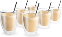 Vaja® Koffieglazen Set – Theeglazen Met Lepel – 350 Ml- Dubbelwandig - Cappuccino Glazen – Latte Macchiato Glazen - Theeglas 6 Stuks -Keukenbenodigdheden 1200x724 4
