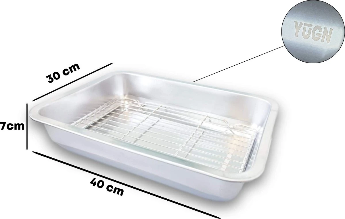 YUGN Braadslede Ovenschaal Braadslee Oven - Braadslede Met Rooster Voor Ovengerechten - Roestvrijstaal En 40x30x7CM - Cadeau Tip 4 YUGN Braadslede Ovenschaal Braadslee Oven - Braadslede Met Rooster Voor Ovengerechten - Roestvrijstaal En 40x30x7CM - Cadeau Tip - Afbeelding 2