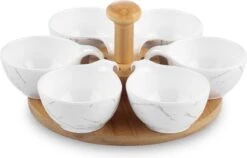 Hapjes Tapas Draaiplateau Hout Met Wit Melamine Schaaltjes - Serveerplank Borrelplank