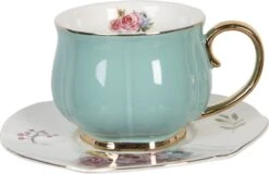 Clayre & Eef Kop En Schotel Set Van 6 250 Ml Meerkleurig Porselein Rond Bloemen Servies Cadeau Voor Haar Cappuccino -Keukenbenodigdheden 1200x776