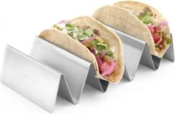 Keukenbenodigdheden 5 Hendi Taco Houder Ovenbestendig - 4 Vakken - RVS - Professionele Tortilla Houder - 22,5x11,5x(H)5cm