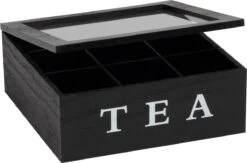 Merkloos Theekist - Zwart - Hout 9-Vaks - Glazen Deksel - Theedoos -Keukenbenodigdheden 1200x794 6
