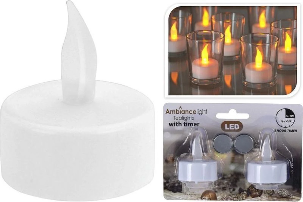 Merkloos Theelicht LED Timer 2 Stuks Op Kaart 3 Merkloos Theelicht LED Timer 2 Stuks Op Kaart