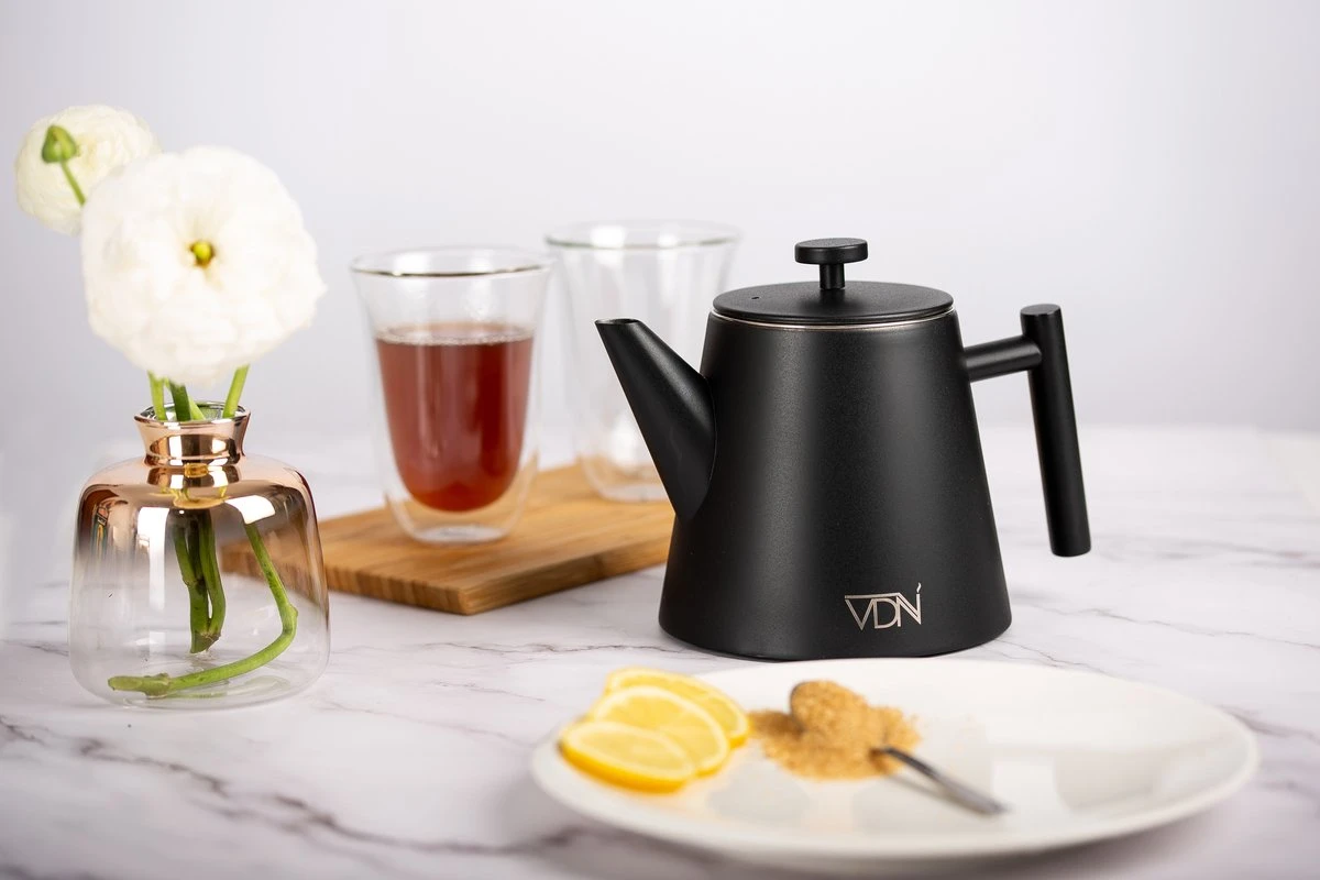 VDN RVS Theepot Dubbelwandig Met Filter - Zwarte Theekan 1 Liter - 902 10 VDN RVS Theepot Dubbelwandig Met Filter - Zwarte Theekan 1 Liter - 902 - Afbeelding 8