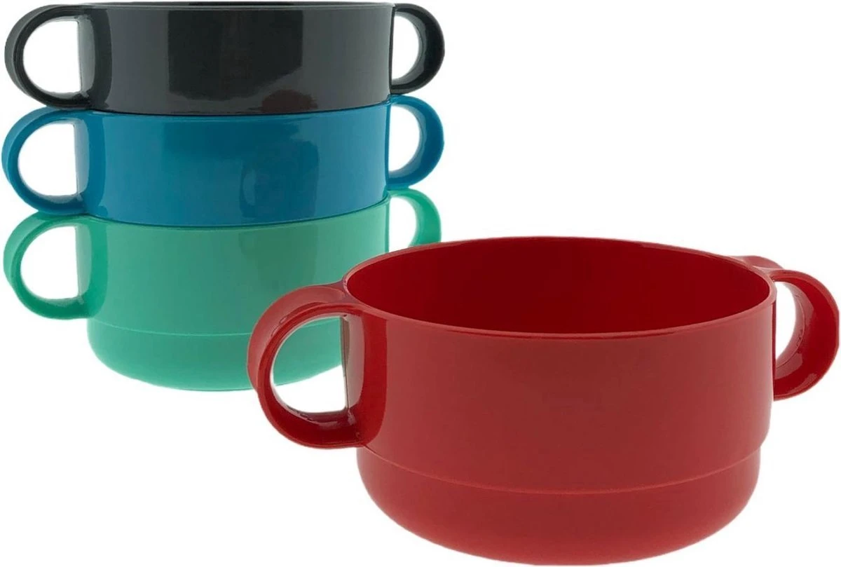 Stapelbare Kunststof Soepkop - Soepkom - 11,5 X 6 Cm - 4 Stuks - Assorti 3 Stapelbare Kunststof Soepkop - Soepkom - 11,5 X 6 Cm - 4 Stuks - Assorti