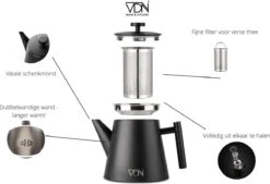 VDN RVS Theepot Dubbelwandig Met Filter - Zwarte Theekan 1 Liter - 902 19 VDN RVS Theepot Dubbelwandig Met Filter - Zwarte Theekan 1 Liter - 902 -Keukenbenodigdheden 1200x820