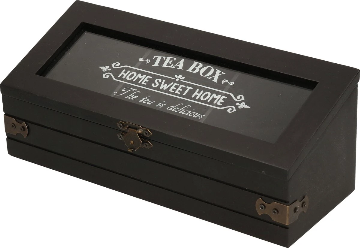 Excellent Houseware Houten Theedoos/theekist Met 3 Vakken - 24 X 9 X 9 Cm - Antraciet - Theedozen 3 Excellent Houseware Houten Theedoos/theekist Met 3 Vakken - 24 X 9 X 9 Cm - Antraciet - Theedozen