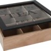 Merkloos Theekist - Bruin - Hout 9-Vaks - Glazen Deksel - Theedoos - Tea Break