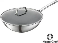 Keukenbenodigdheden 34 MasterChef / Jumbo - Wokpan - Met Glazen Deksel - 28 Cm - Inductie