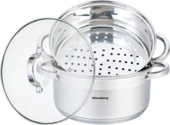 Stoompan - Rijst- En Groentestomer 3-Delig - Ø 24 Cm - 5L - Roestvrijstaal Met Glasdeksel - FIRENZE