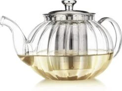 Glazen Theepot Met Filter (RVS) - 1.2 Liter - Pompoen Design - Thee Infuser – Borosilicaat – Anti-druppel Tuit