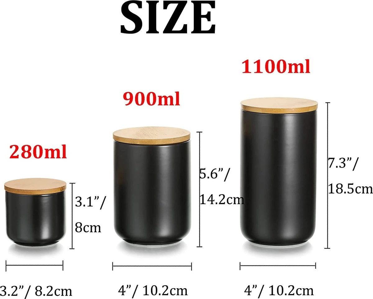 Voorraadpotten Keramiek - Suikerpot 3 Stuks - Deksel Bamboe - Luchtdict Voorraadbussen Potten - Wit 4 Voorraadpotten Keramiek - Suikerpot 3 Stuks - Deksel Bamboe - Luchtdict Voorraadbussen Potten - Wit - Afbeelding 2