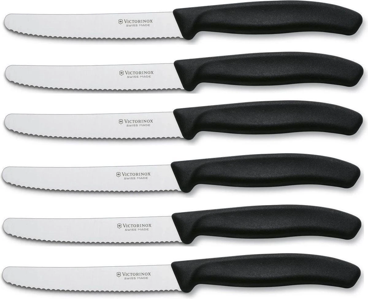 Victorinox Tafelmes 6 Stuks Zwart Krom Heft 3 Victorinox Tafelmes 6 Stuks Zwart Krom Heft