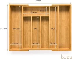 Budu Uitschuifbare Bamboe Bestekbak #33,5 (33,5 Cm Diep) - Bestekcassette Hout - Besteklade - 33,5 X 28 - 45 Cm - 5/7 Vakken 16 Budu Uitschuifbare Bamboe Bestekbak #33,5 (33,5 Cm Diep) - Bestekcassette Hout - Besteklade - 33,5 X 28 - 45 Cm - 5/7 Vakken -Keukenbenodigdheden 1200x982 1
