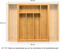 Budu Uitschuifbare Bamboe Bestekbak #33,5 (33,5 Cm Diep) - Bestekcassette Hout - Besteklade - 33,5 X 28 - 45 Cm - 5/7 Vakken 14 Budu Uitschuifbare Bamboe Bestekbak #33,5 (33,5 Cm Diep) - Bestekcassette Hout - Besteklade - 33,5 X 28 - 45 Cm - 5/7 Vakken -Keukenbenodigdheden 1200x984 3