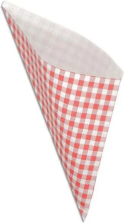 Papieren Frietzak XL - Rood Ruitje - Puntzak - Frietzakjes - Patatzak - 50 Stuks